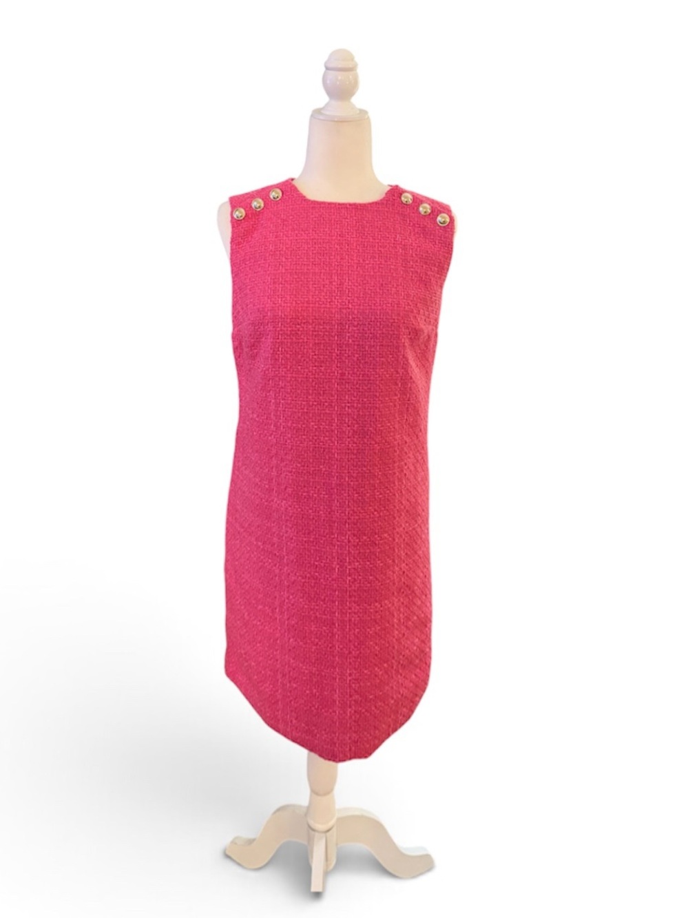 Ann Taylor Hot Pink Tweed Shift Dress with Gold Buttons Size 2 NWT